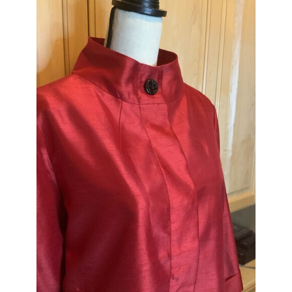 Chico’s Women’s 2 US L Shantung Short Jacket Bright Holiday Red 3/4 Sleeve - Picture 2 of 13